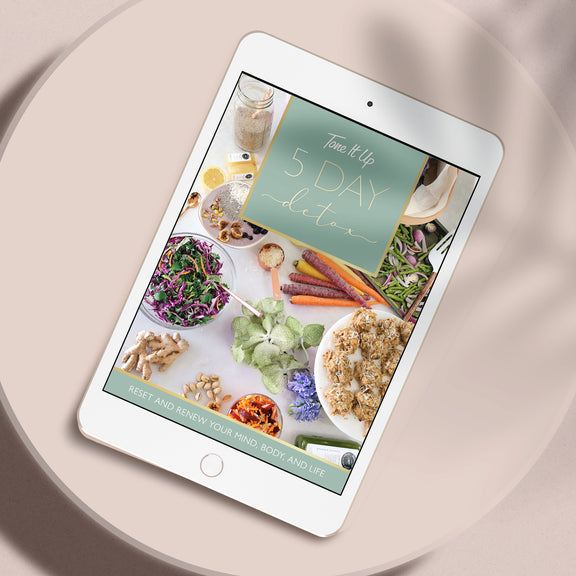 Tone It Up 5 Day Detox on ipad digital document for five days of instructions and recipes to reset and renew your mind body and life